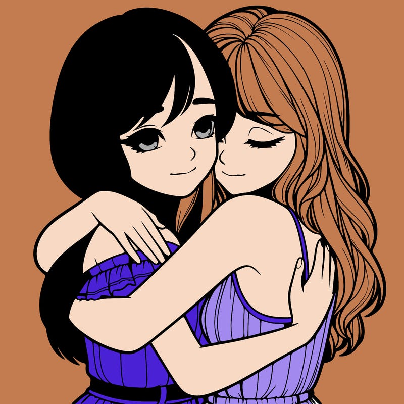 realistic girls hugging