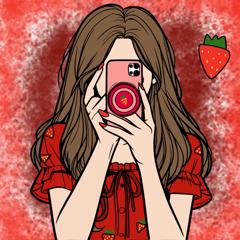a realistic girl holding her phone taking pictures