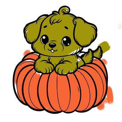 cute little puppy in a pumpkin
