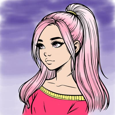 realistic girl with a high ponytail