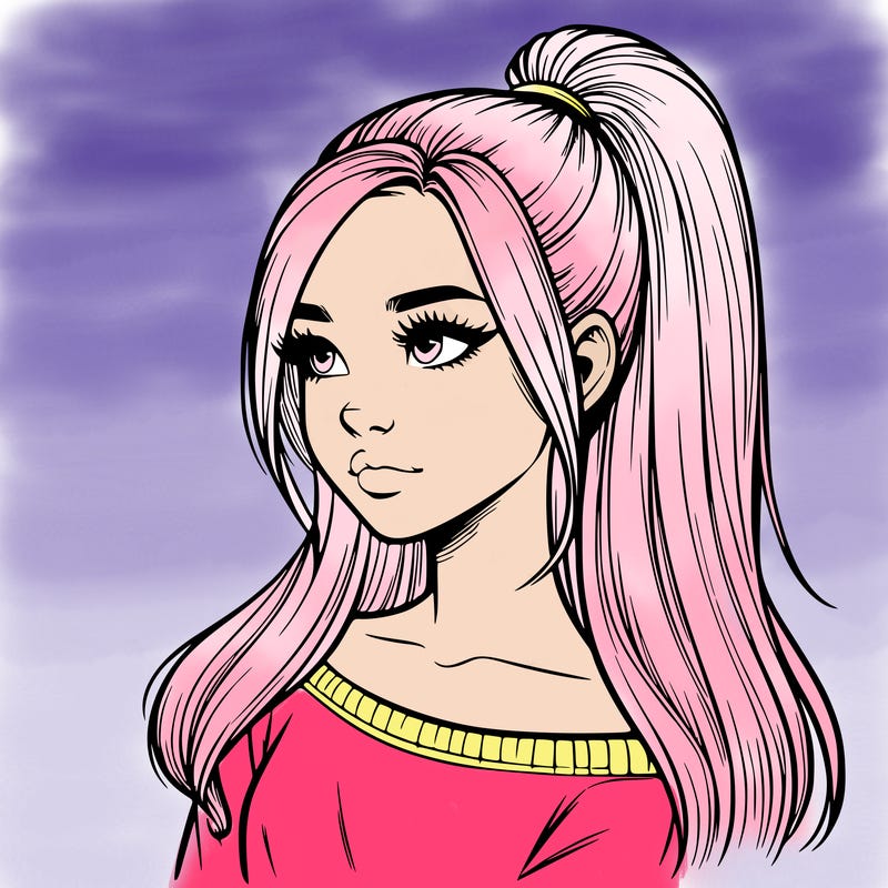 realistic girl with a high ponytail