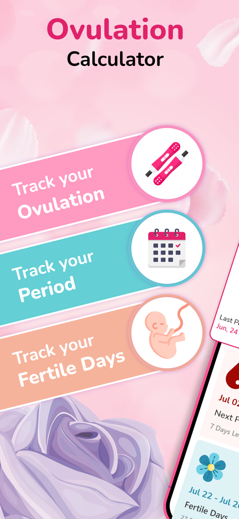 Period & Ovulation Calculator - Interfaz de la aplicación Calculadora de Ovulación para rastrear el período y los días fértiles
