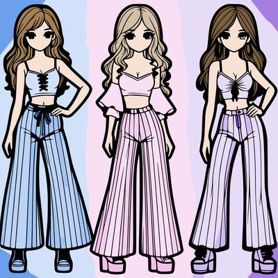 girls with flare pants and crop tops realistic