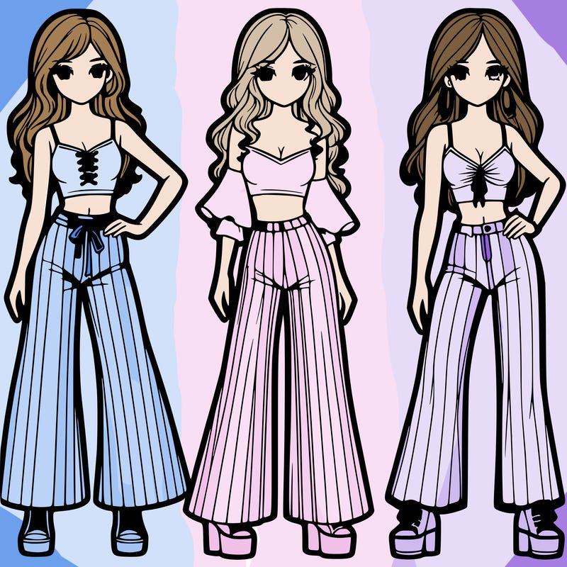 girls with flare pants and crop tops realistic