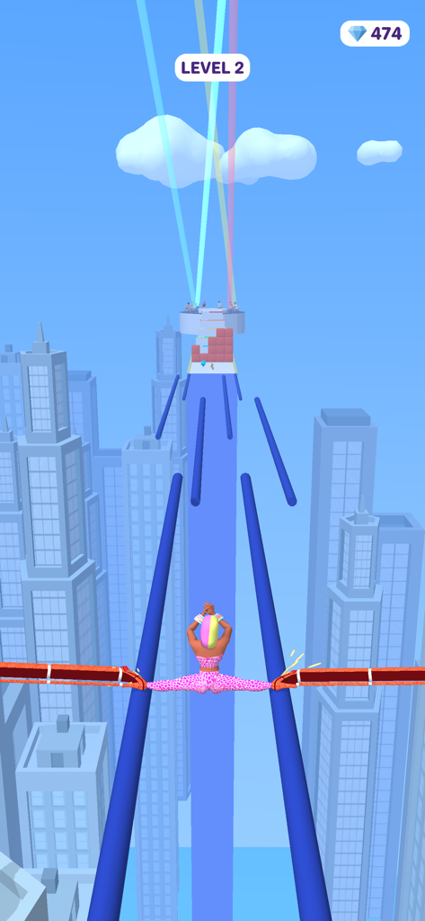 High Heels! - Character in pink doing a split while sliding on rails in the High Heels game