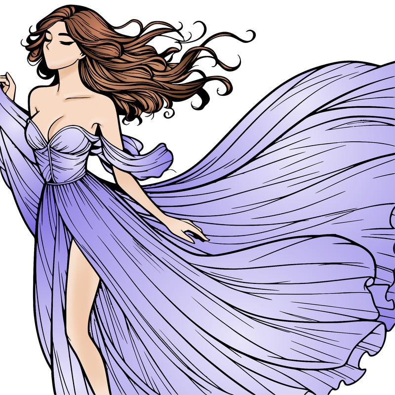 realistic woman in dress flowing the the wind