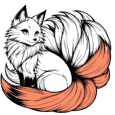 realistic detailed 9 tailed anime fox