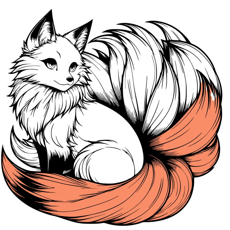 realistic detailed 9 tailed anime fox