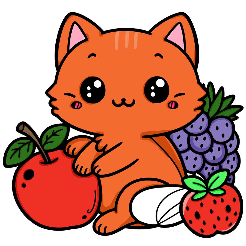 cute cat with fruits