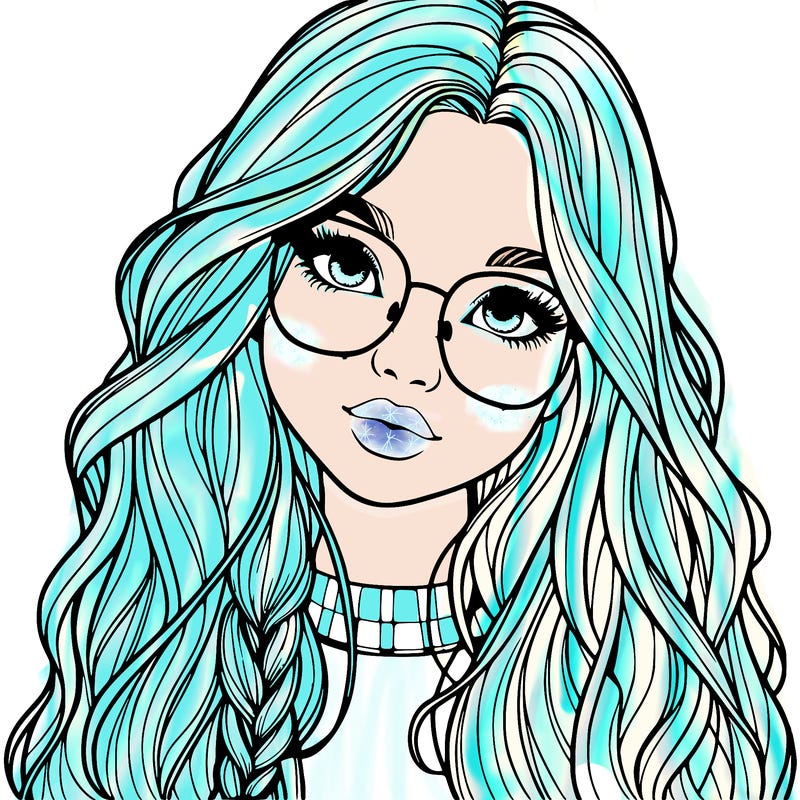 girl with long hair and freckles and glasses realistic