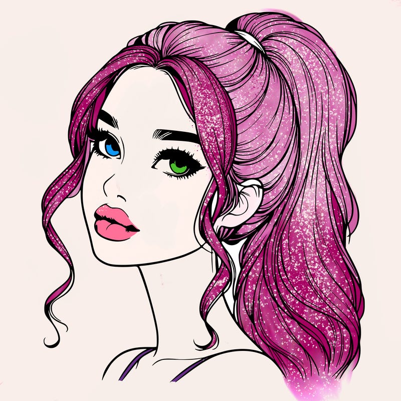 realistic girl with a ponytail on her hair and lips