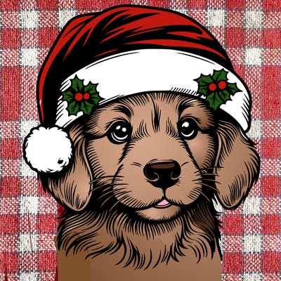 realistic dog wearing a santa hat