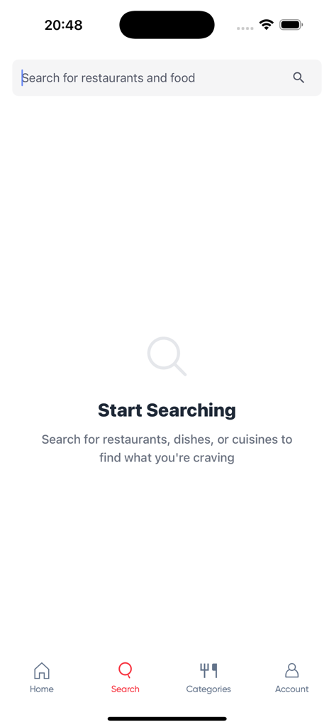 Suchbildschirm der Yumlo-Lebensmittelliefer-App für Marokko