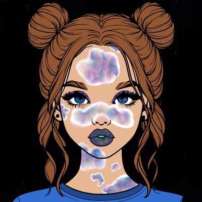 realistic girl with two buns in hair and lips