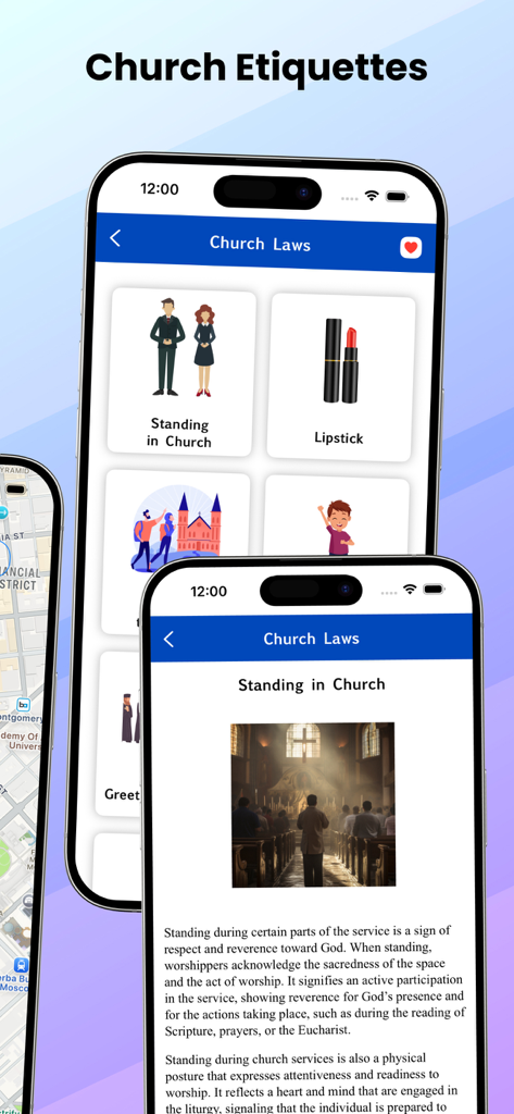 Farsi Bible (Persian Bible) - Farsi Bible app interface showing church etiquette and laws guidelines