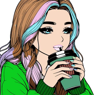 realistic girl drinking coffee