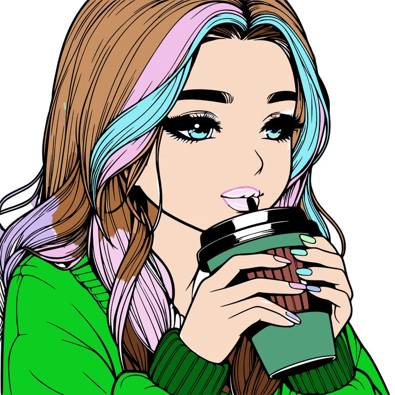 realistic girl drinking coffee