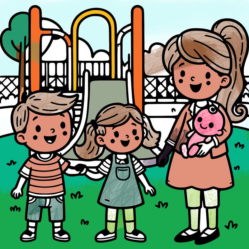 mummy at the playground withtwo kids and baby girl