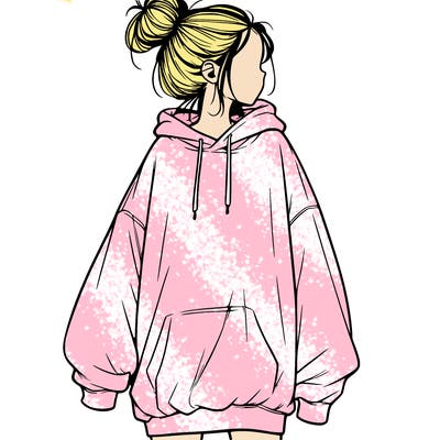 realistic girl with a oversized sweatshirt on and a bun
