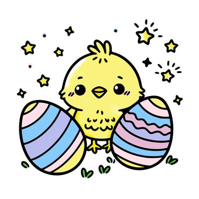 cute easter chick with eggs