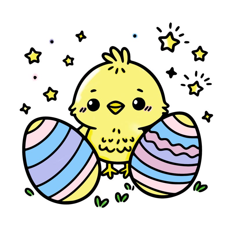 cute easter chick with eggs
