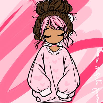 girl with baggy sweatshirt and messy bun