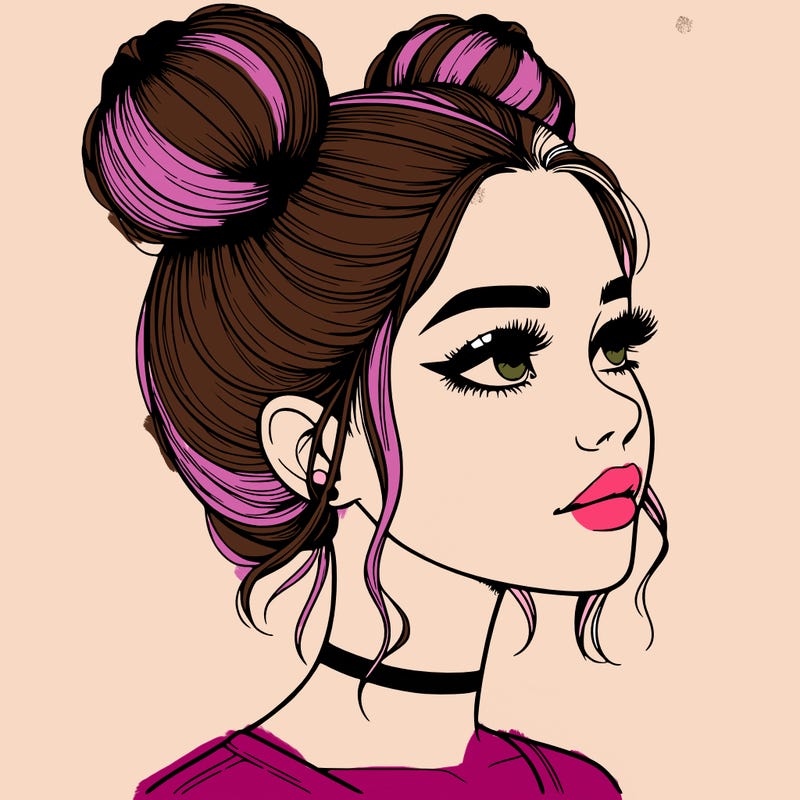 realistic girl with buns on the top of her head