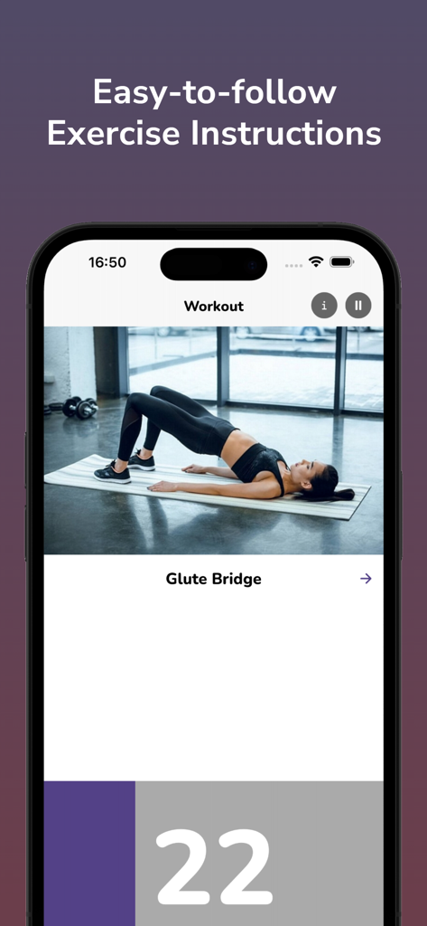 ケーゲル体操アプリのインターフェースでのグルートブリッジエクササイズの実演。