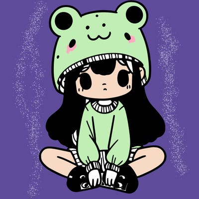 a girl wearing a frog hat and some frog socks