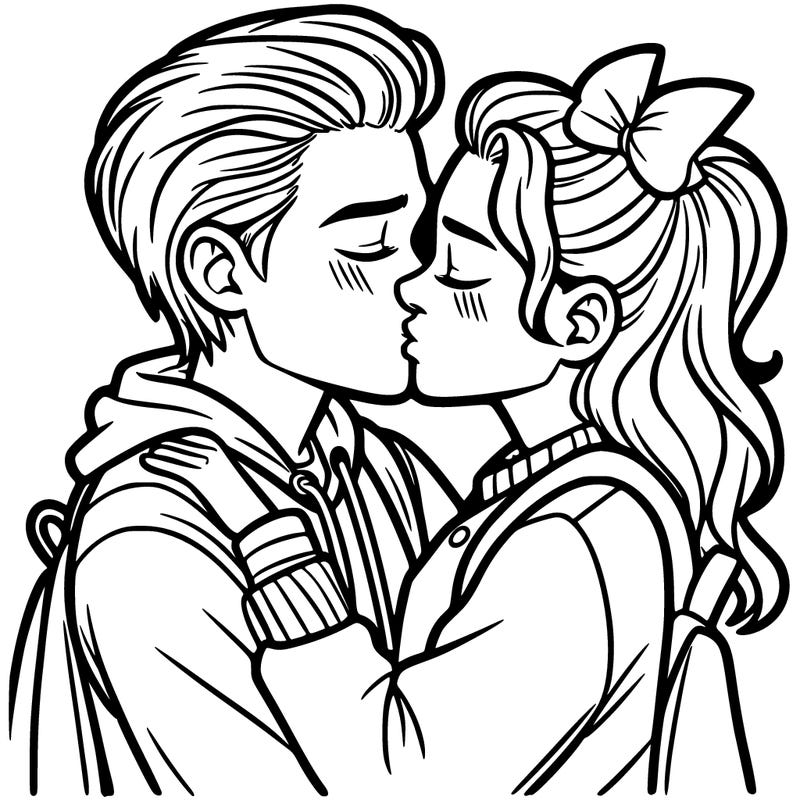 two teenagers kissing