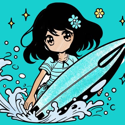 surfing girl anime