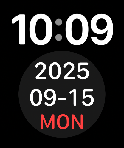 Apple Watch interface displaying the current date in ISO 8601 format YYYY-MM-DD