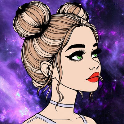 realistic girl with buns on the top of her head