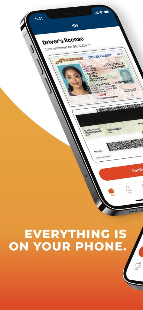 Smartphone displaying a digital Arizona driver license within the Arizona Mobile ID app