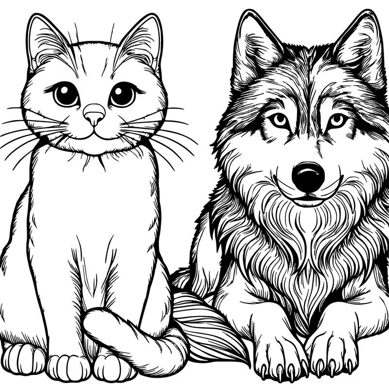 realistic cat and wolf