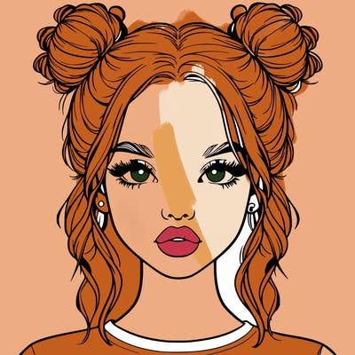 realistic girl with two buns in hair and lips