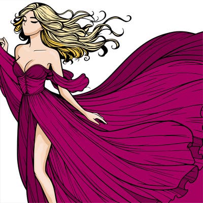 realistic woman in dress flowing the the wind