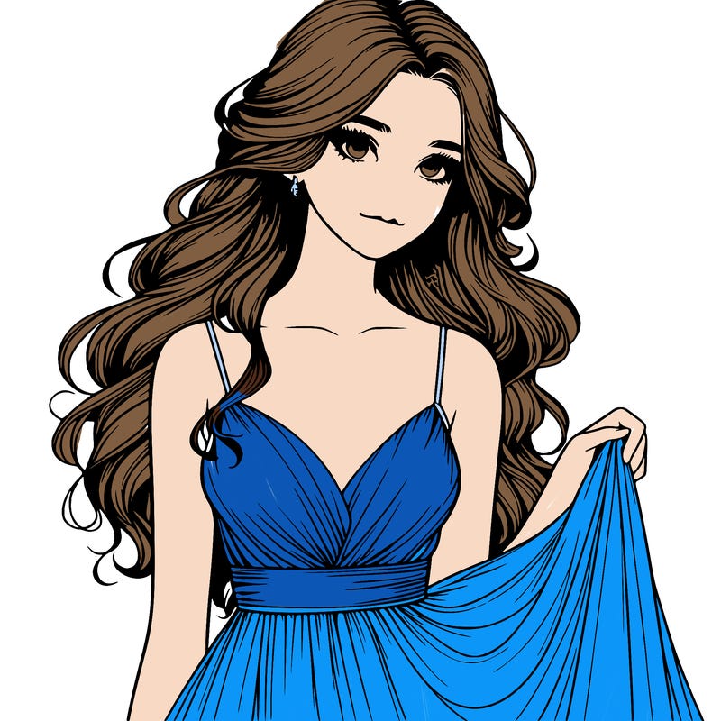 realistic girl in flowy silky prom dress