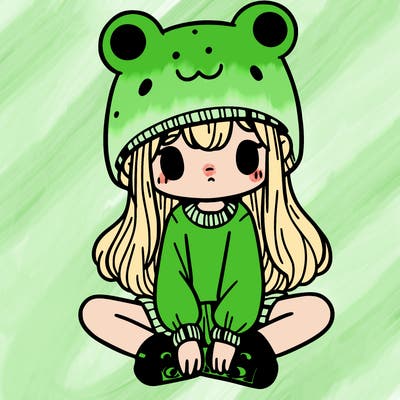 a girl wearing a frog hat and some frog socks