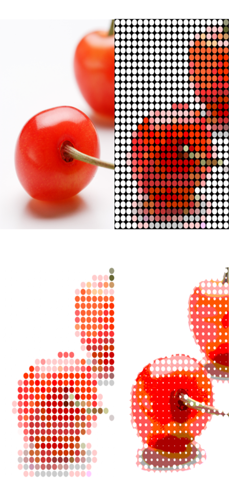 dot ART - Mosaic Effects App - Mosaic and dot art effects applied to a photo of cherries.