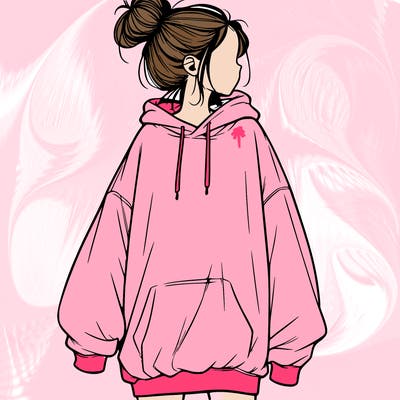 realistic girl with a oversized sweatshirt on and a bun
