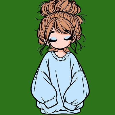 girl with baggy sweatshirt and messy bun