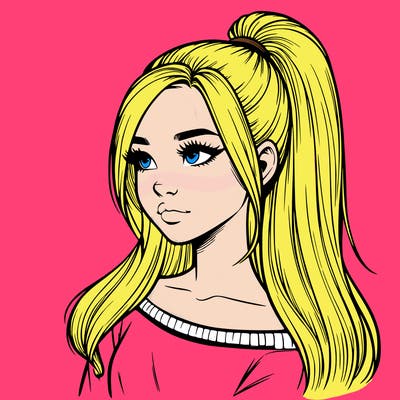 realistic girl with a high ponytail