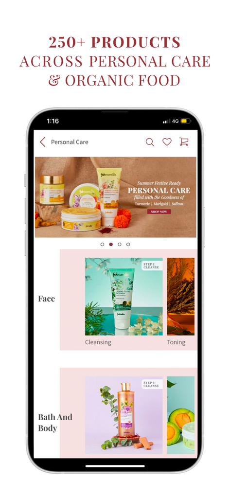 Fabindia Online Shopping - Fabindia app interface showing the personal care category with face and bath products