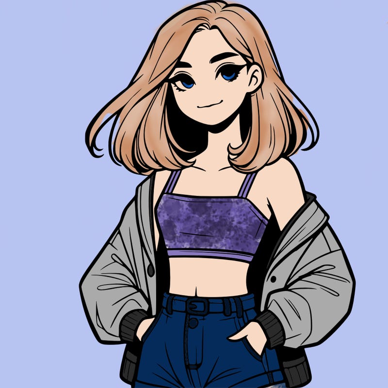 a realistic girl with a crop top and short shorts in an open jacket