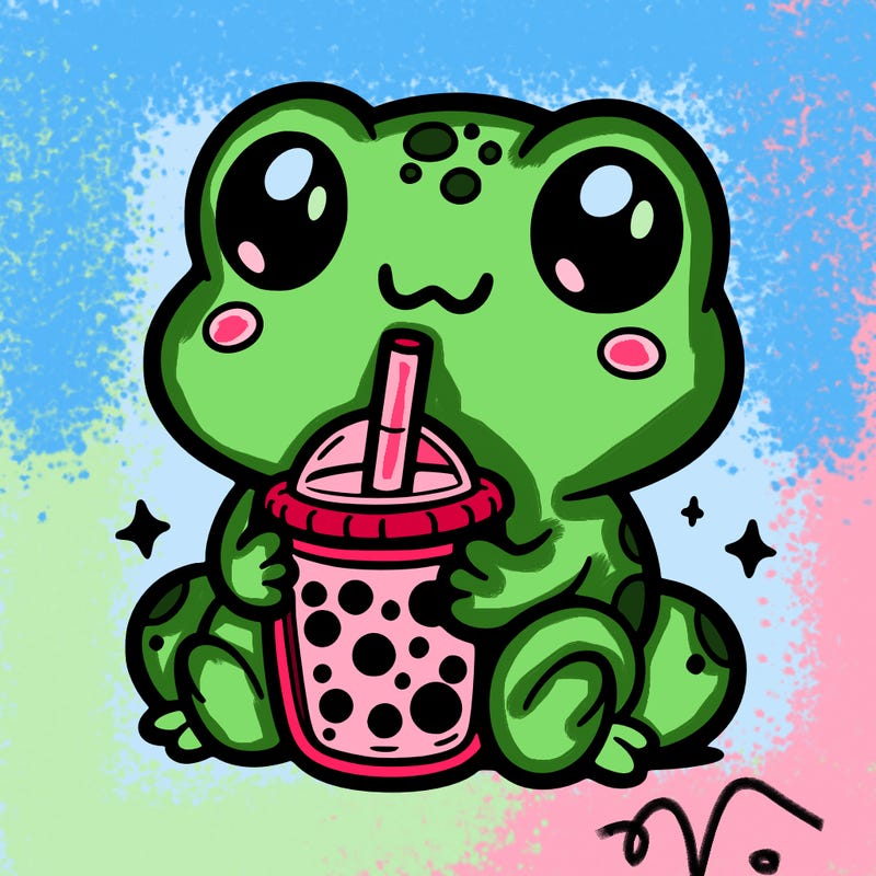 a cute frog with boba