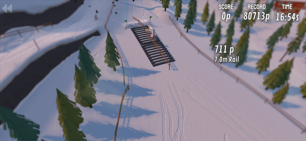 Grand Mountain Adventure - A skier performing a rail grind trick on a snowy mountain resort in Grand Mountain Adventure.