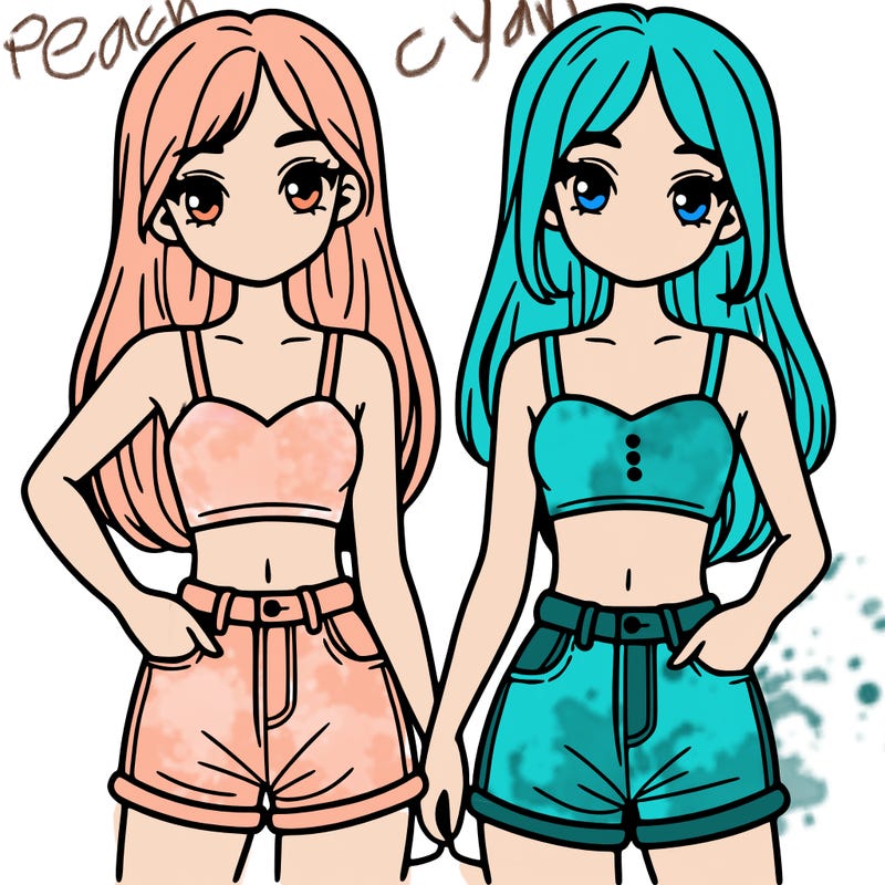 two sisters with crop tops and jean shorts and straight hair