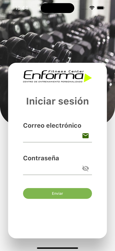 Enforma digital - Login screen of the Enforma digital fitness app with email and password input fields