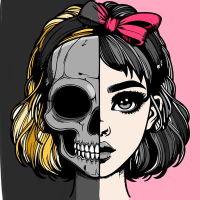 realistic girl with half skull mask